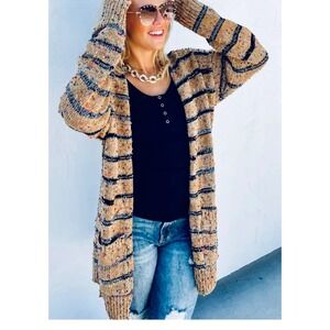 Blakeley Striped‎ Knit Cardigan Open Front Pockets Colorful Confetti Small